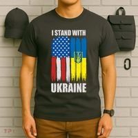 I Stand With Ukraine Painted USA Ukrainian Flags T-Shirt thumb 6