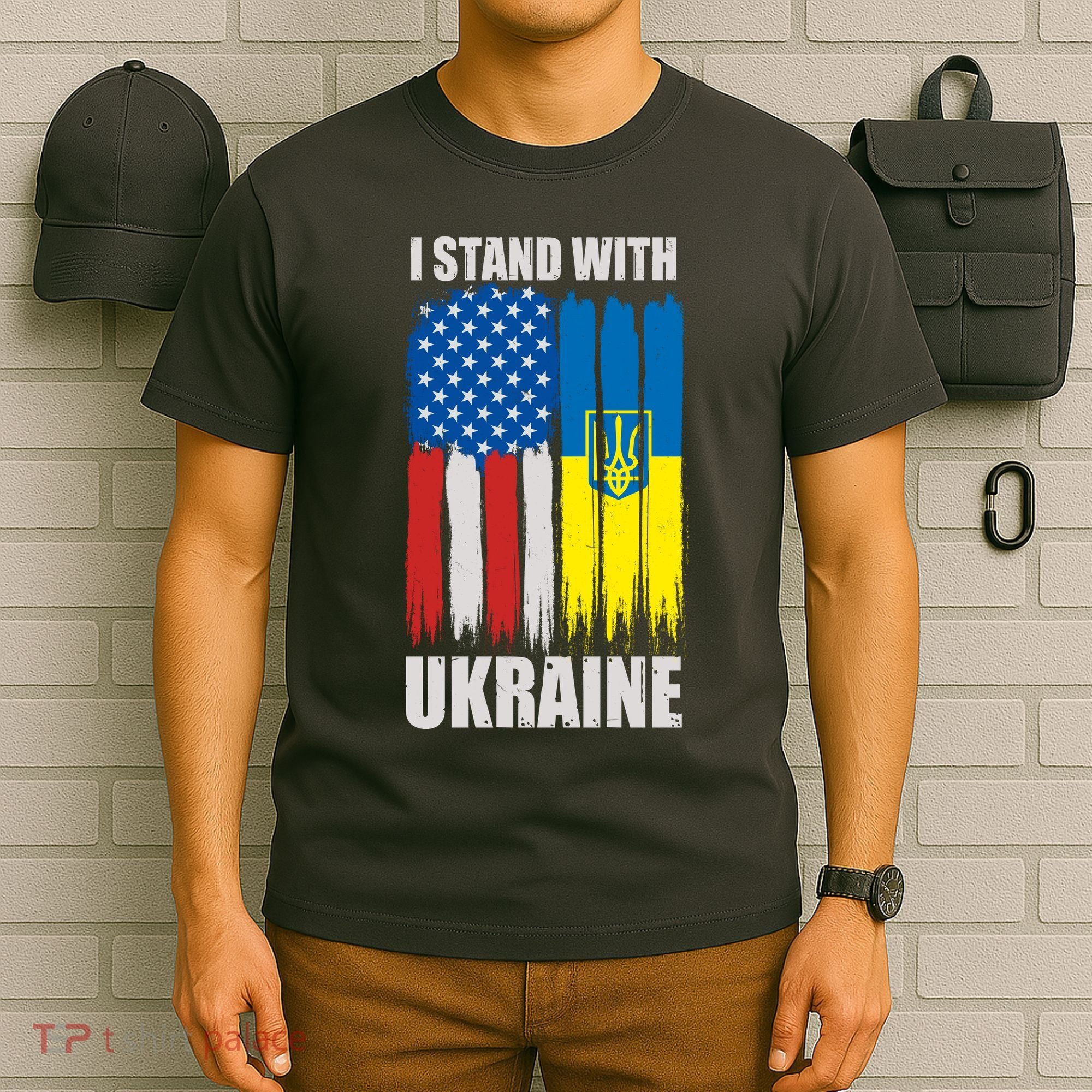 I Stand With Ukraine Painted USA Ukrainian Flags T-Shirt