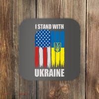 I Stand With Ukraine Painted USA Ukrainian Flags Coaster thumb 0