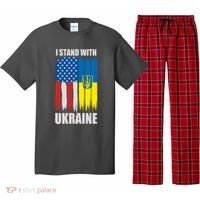 I Stand With Ukraine Painted USA Ukrainian Flags Pajama Set thumb 0
