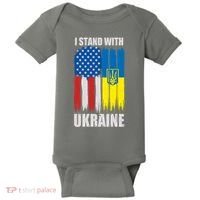 I Stand With Ukraine Painted USA Ukrainian Flags Baby Bodysuit thumb 0