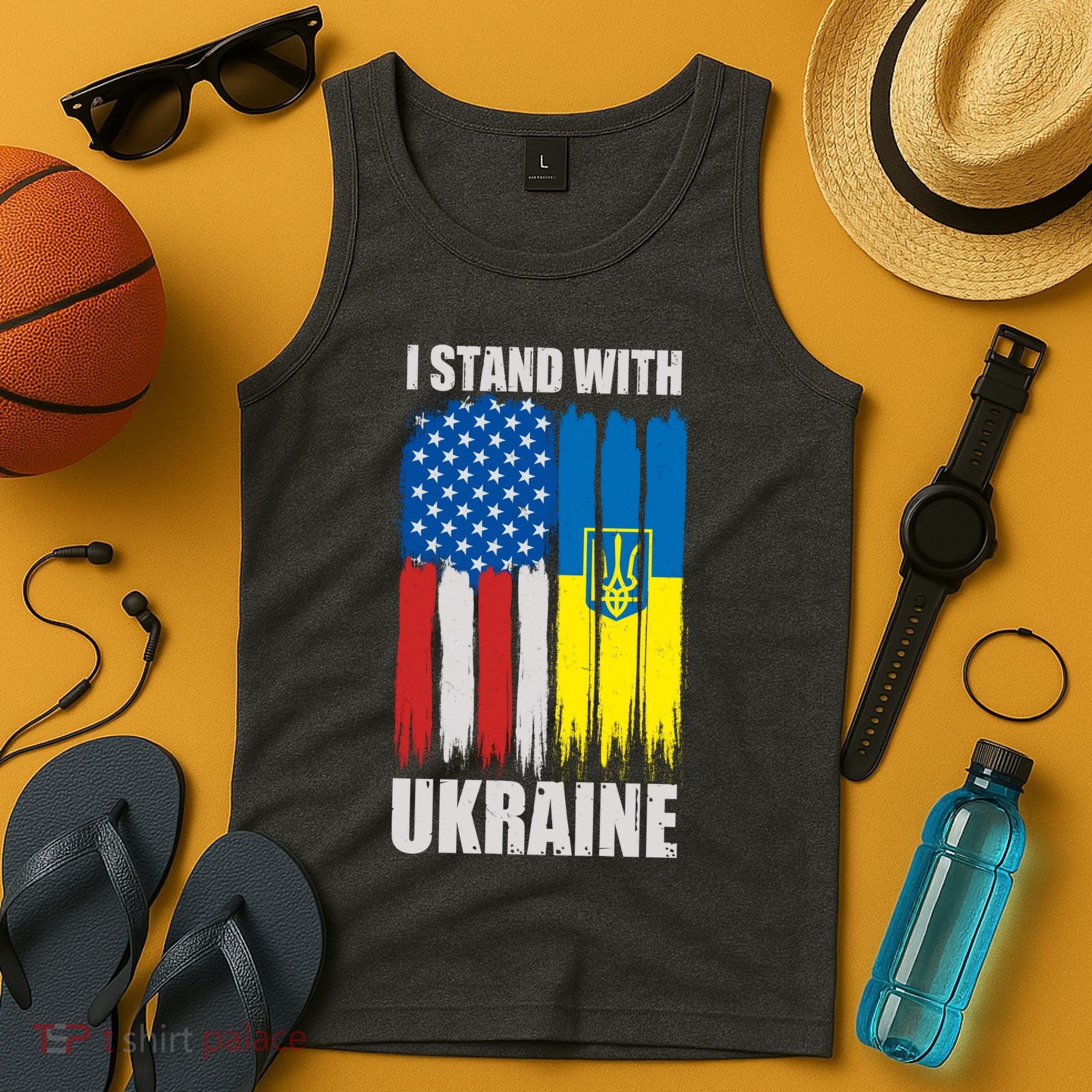 I Stand With Ukraine Painted USA Ukrainian Flags Tank Top