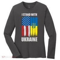 I Stand With Ukraine Painted USA Ukrainian Flags Women's Long Sleeve Shirt thumb 0