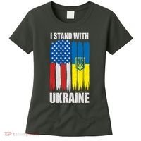 I Stand With Ukraine Painted USA Ukrainian Flags Women's T-Shirt thumb 0