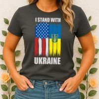 I Stand With Ukraine Painted USA Ukrainian Flags Women's T-Shirt thumb 2