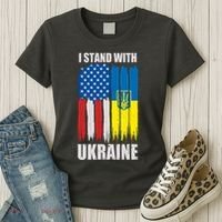 I Stand With Ukraine Painted USA Ukrainian Flags Women's T-Shirt thumb 3