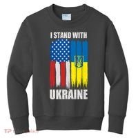 I Stand With Ukraine Painted USA Ukrainian Flags Kids Sweatshirt thumb 0
