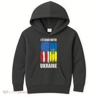 I Stand With Ukraine Painted USA Ukrainian Flags Kids Hoodie thumb 0