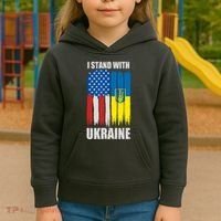 I Stand With Ukraine Painted USA Ukrainian Flags Kids Hoodie thumb 3