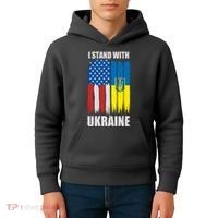 I Stand With Ukraine Painted USA Ukrainian Flags Kids Hoodie thumb 4