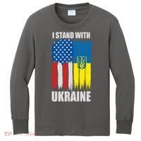 I Stand With Ukraine Painted USA Ukrainian Flags Kids Long Sleeve Shirt thumb 0