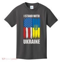 I Stand With Ukraine Painted USA Ukrainian Flags Kids T-Shirt thumb 0