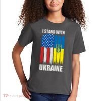 I Stand With Ukraine Painted USA Ukrainian Flags Kids T-Shirt thumb 2