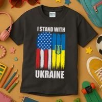 I Stand With Ukraine Painted USA Ukrainian Flags Kids T-Shirt thumb 3