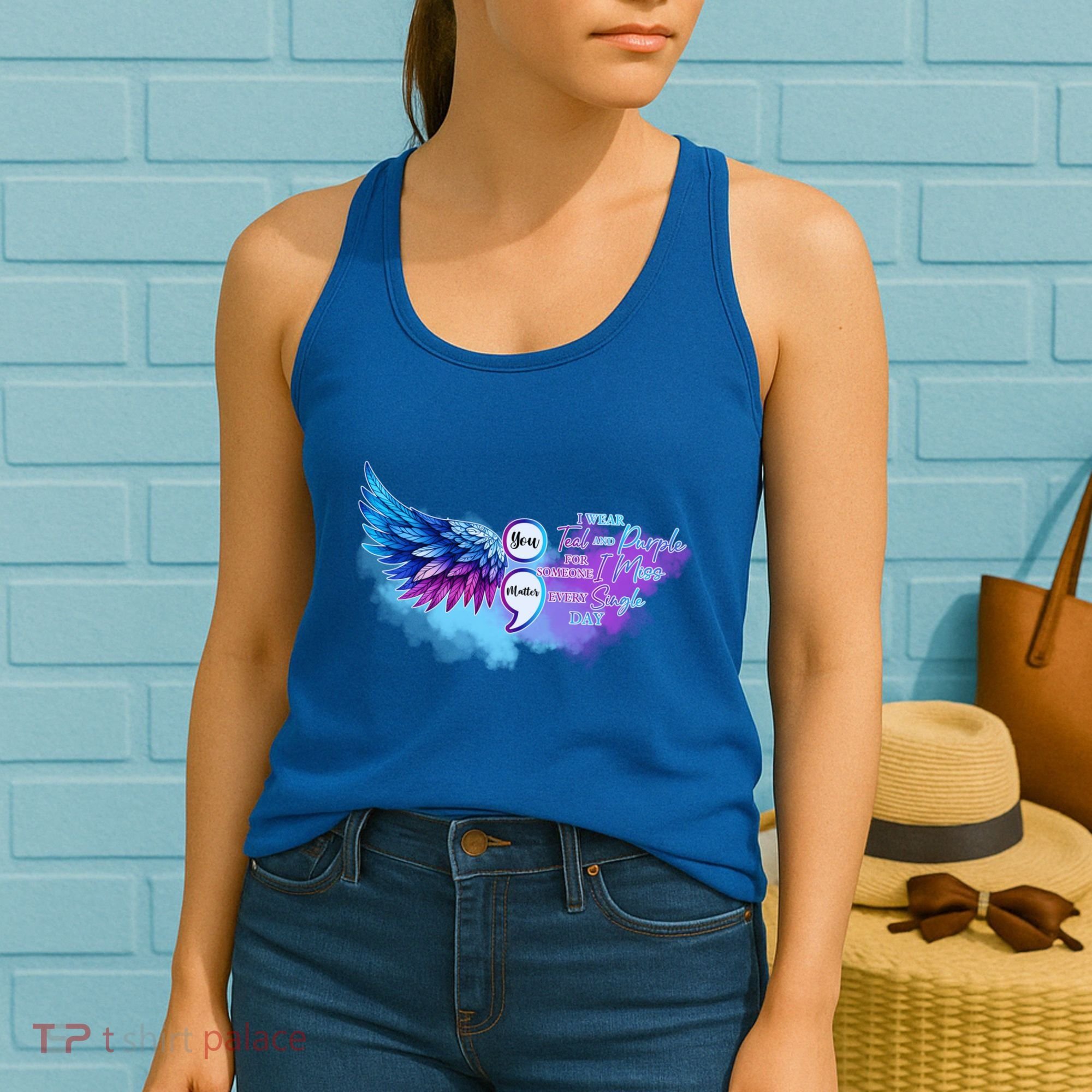 In September We Wear Teal And Purple Ribbon Suicide Prevention Gift Women's Tank Top