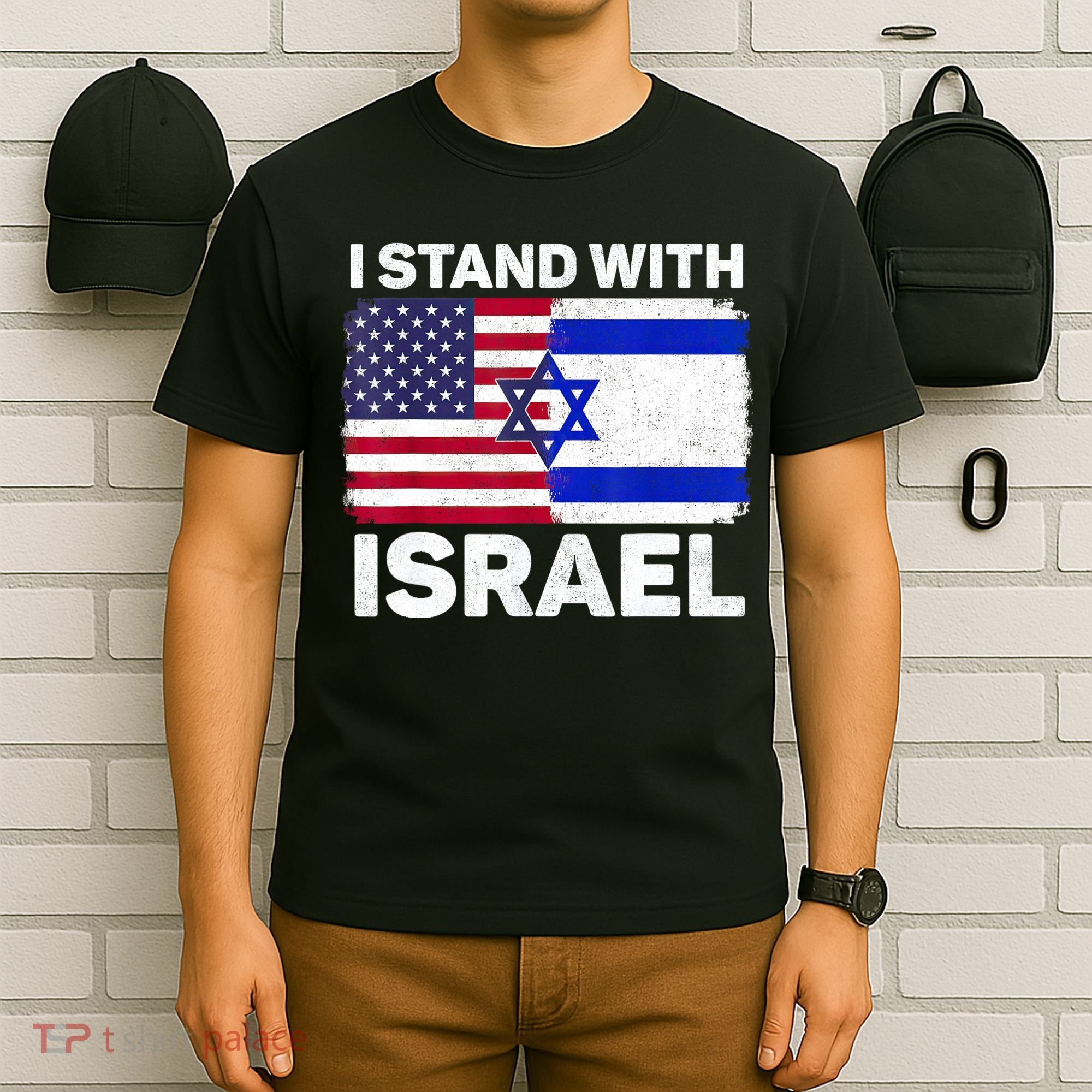 I Stand With Israel Usa American Flag With Israel Flag T-Shirt