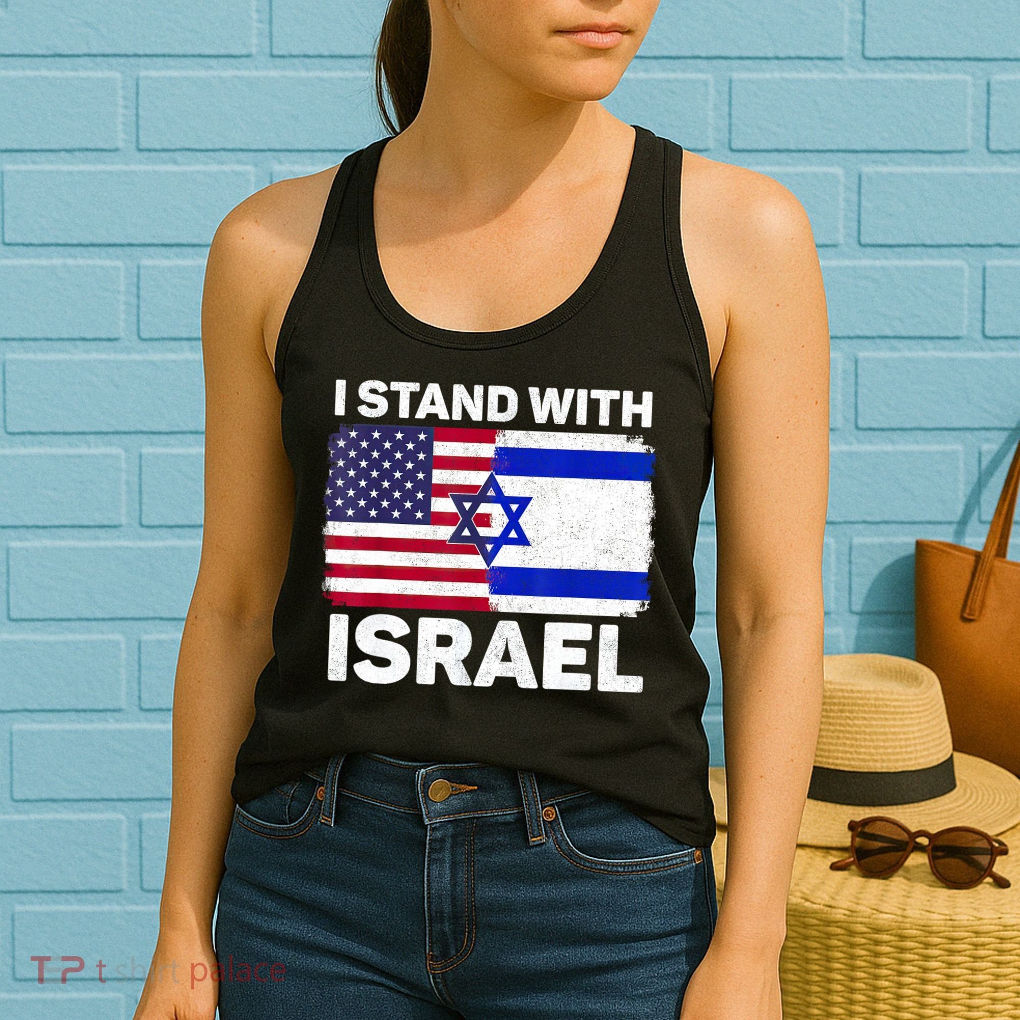 I Stand With Israel Usa American Flag With Israel Flag Women's Tank Top
