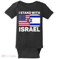 I Stand With Israel Usa American Flag With Israel Flag Baby Bodysuit thumb 0