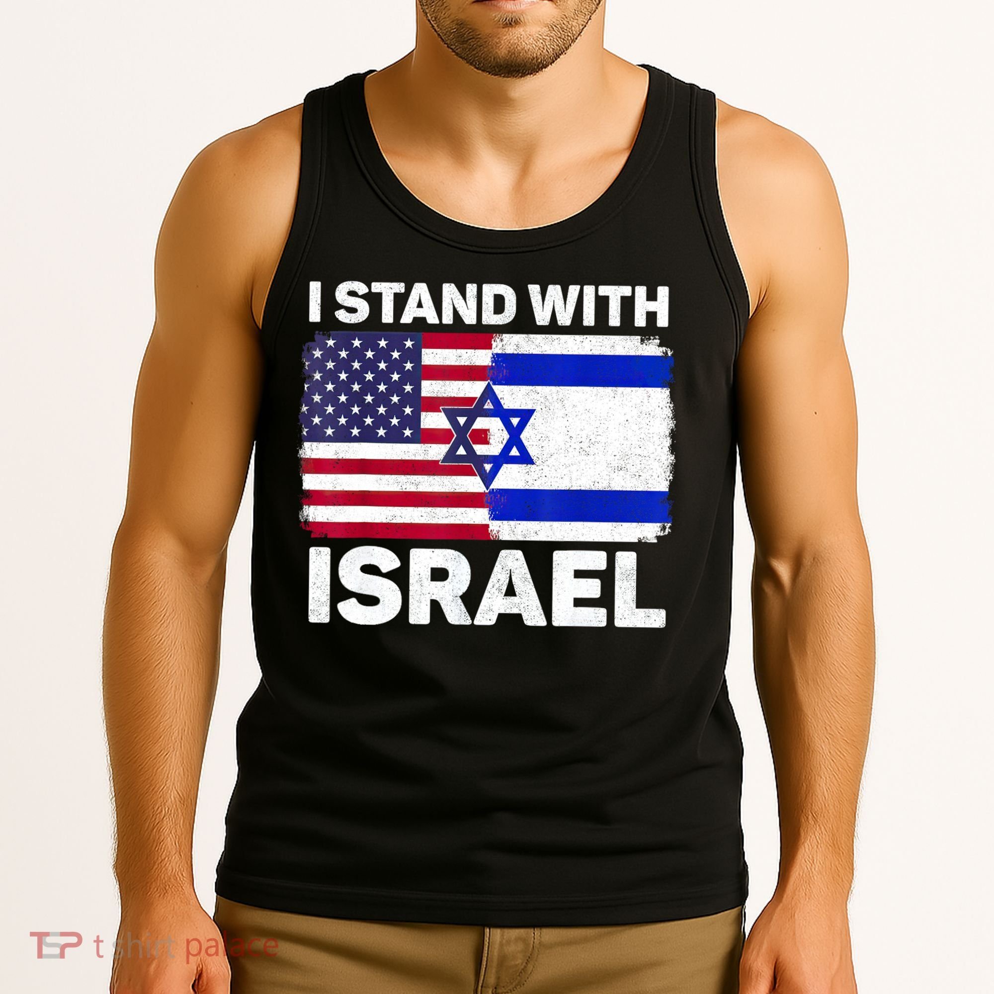 I Stand With Israel Usa American Flag With Israel Flag Tank Top