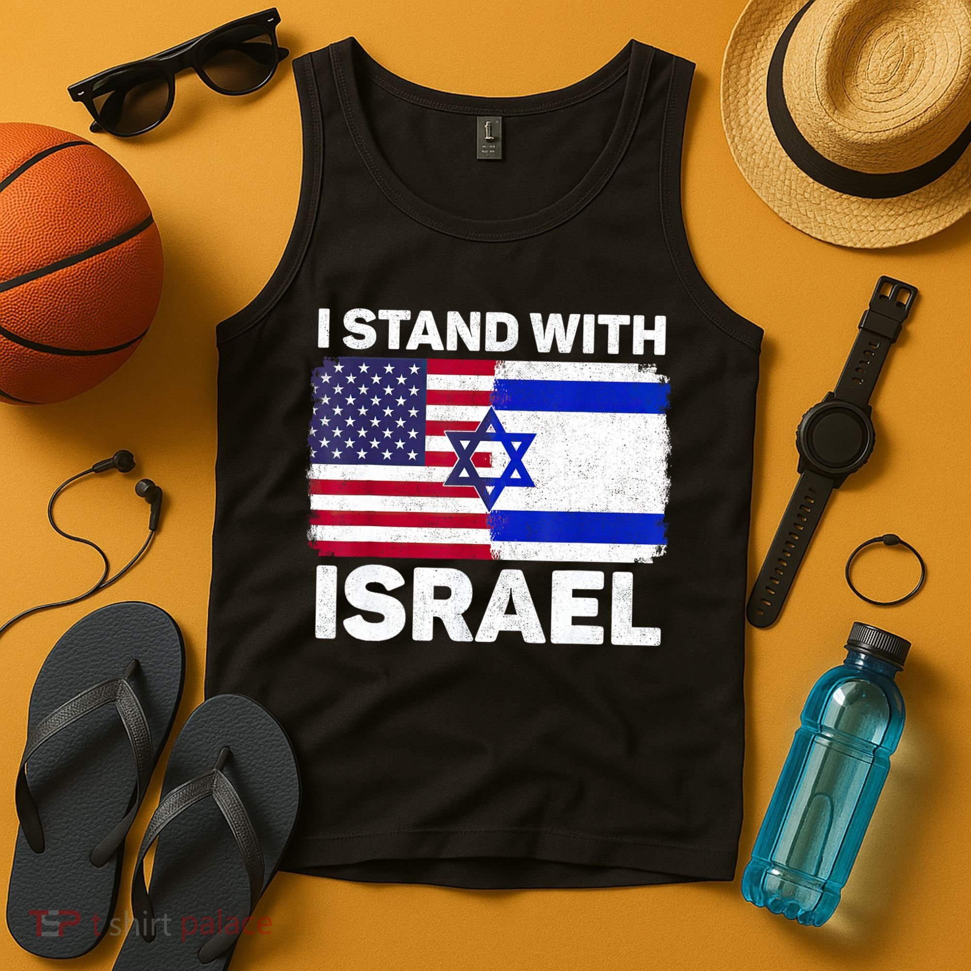 I Stand With Israel Usa American Flag With Israel Flag Tank Top