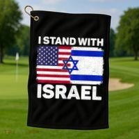 I Stand With Israel Usa American Flag With Israel Flag Golf Towel thumb 1