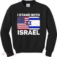 I Stand With Israel Usa American Flag With Israel Flag Kids Sweatshirt thumb 0