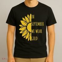 In September We Wear Gold Childhood Cancer Sunflower T-Shirt thumb 3