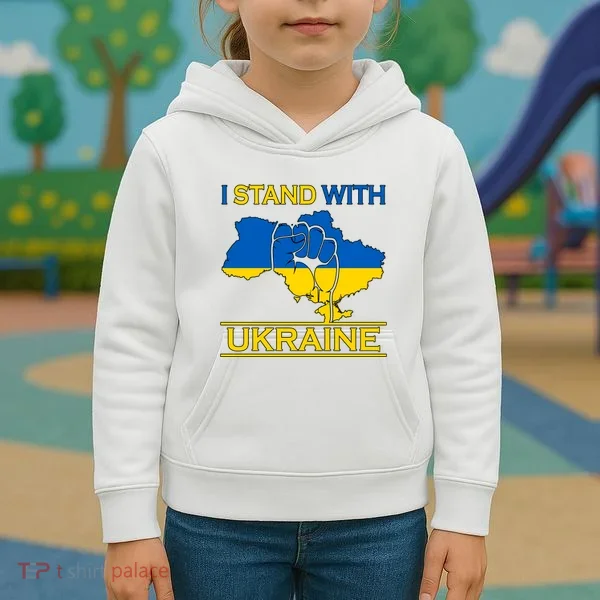 I Stand With Ukraine Map Kids Hoodie