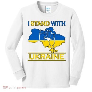 I Stand With Ukraine Map Kids Long Sleeve Shirt
