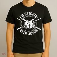 IM Stickin With Jesus Christian Drummer Drum Sticks T-Shirt thumb 3