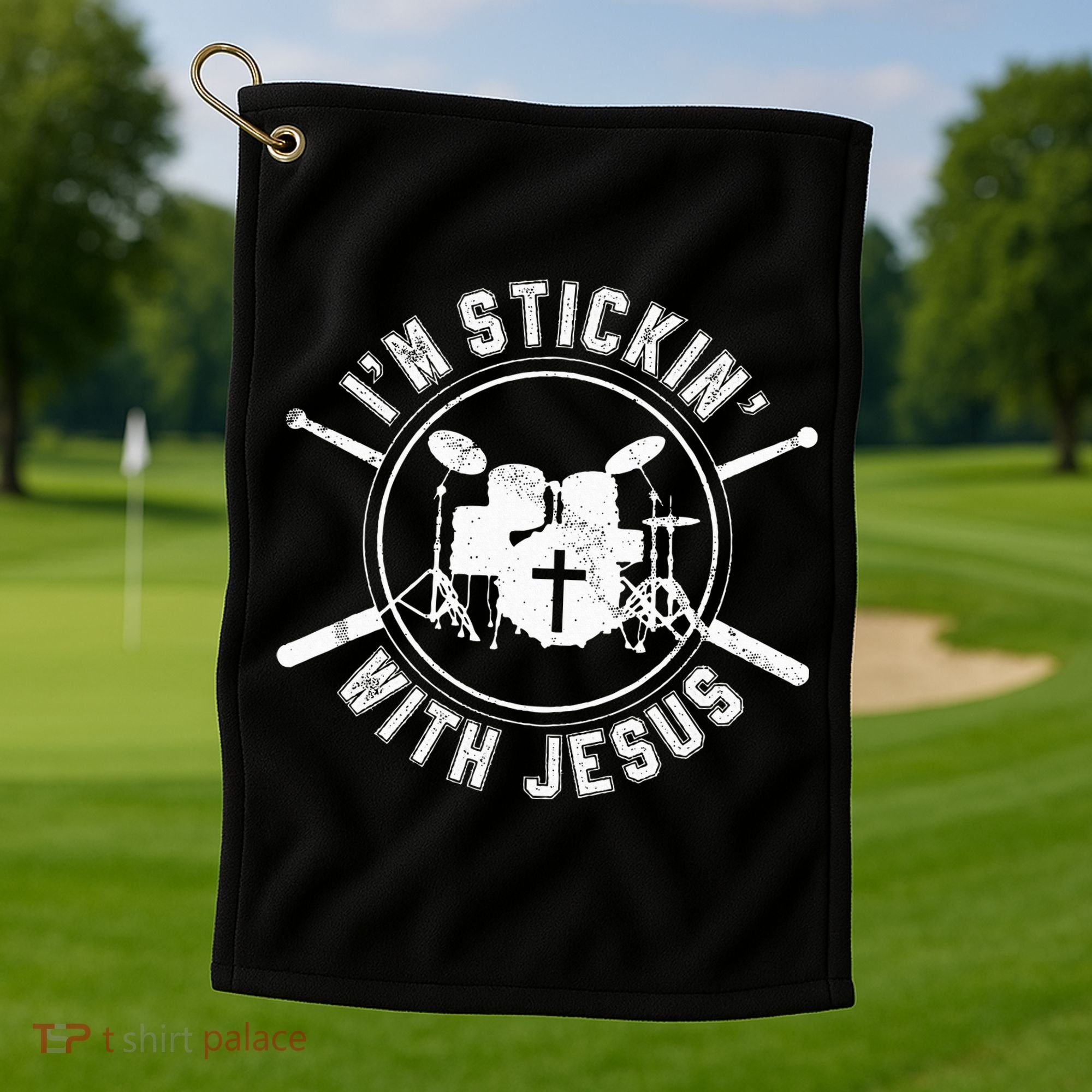 IM Stickin With Jesus Christian Drummer Drum Sticks Golf Towel