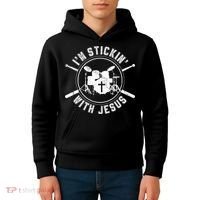 IM Stickin With Jesus Christian Drummer Drum Sticks Kids Hoodie thumb 4
