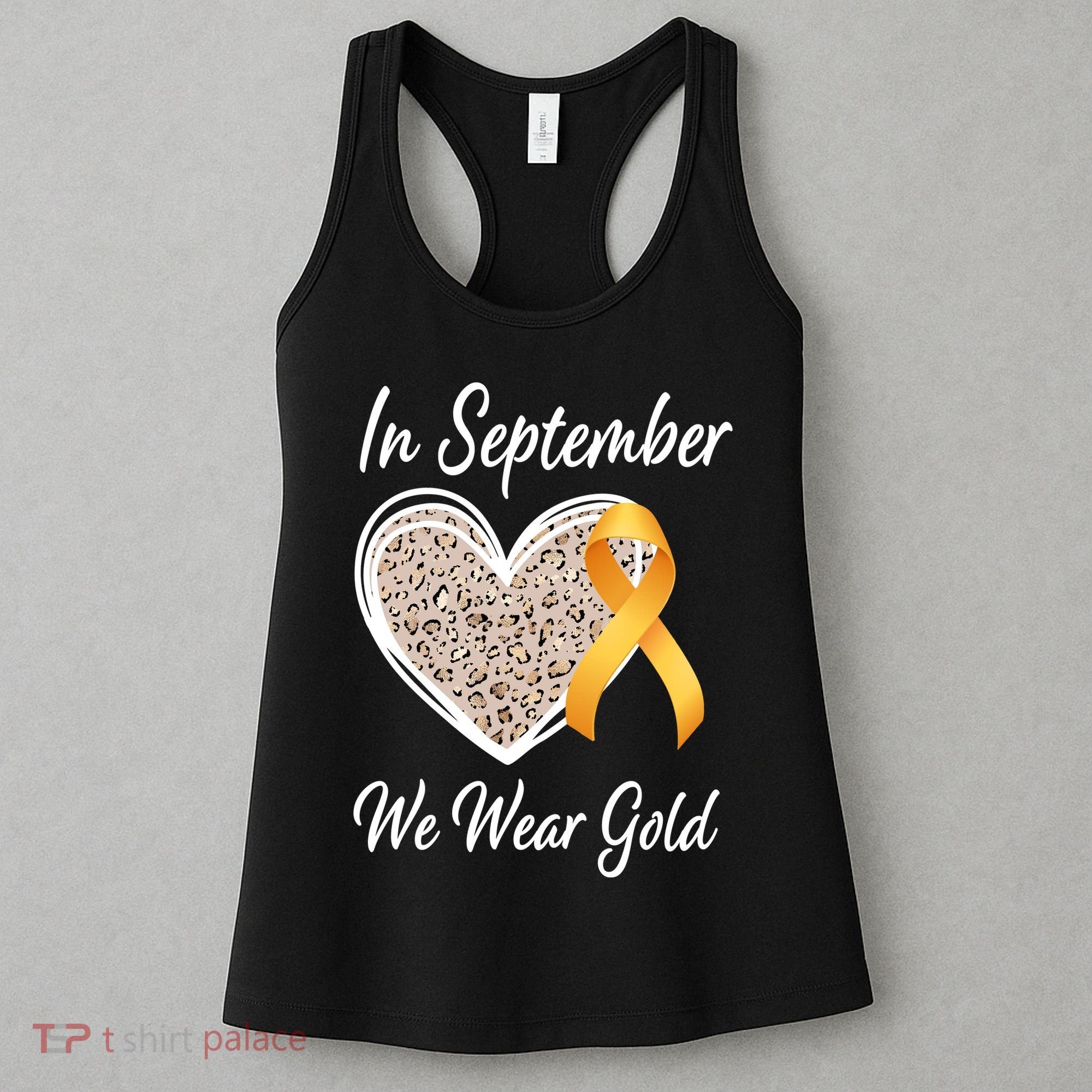 In September We Wear Gold Leopard Print Rainbow Childhood Cancer Awareness Women's Tank Top