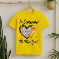 In September We Wear Gold Leopard Print Rainbow Childhood Cancer Awareness T-Shirt thumb 2