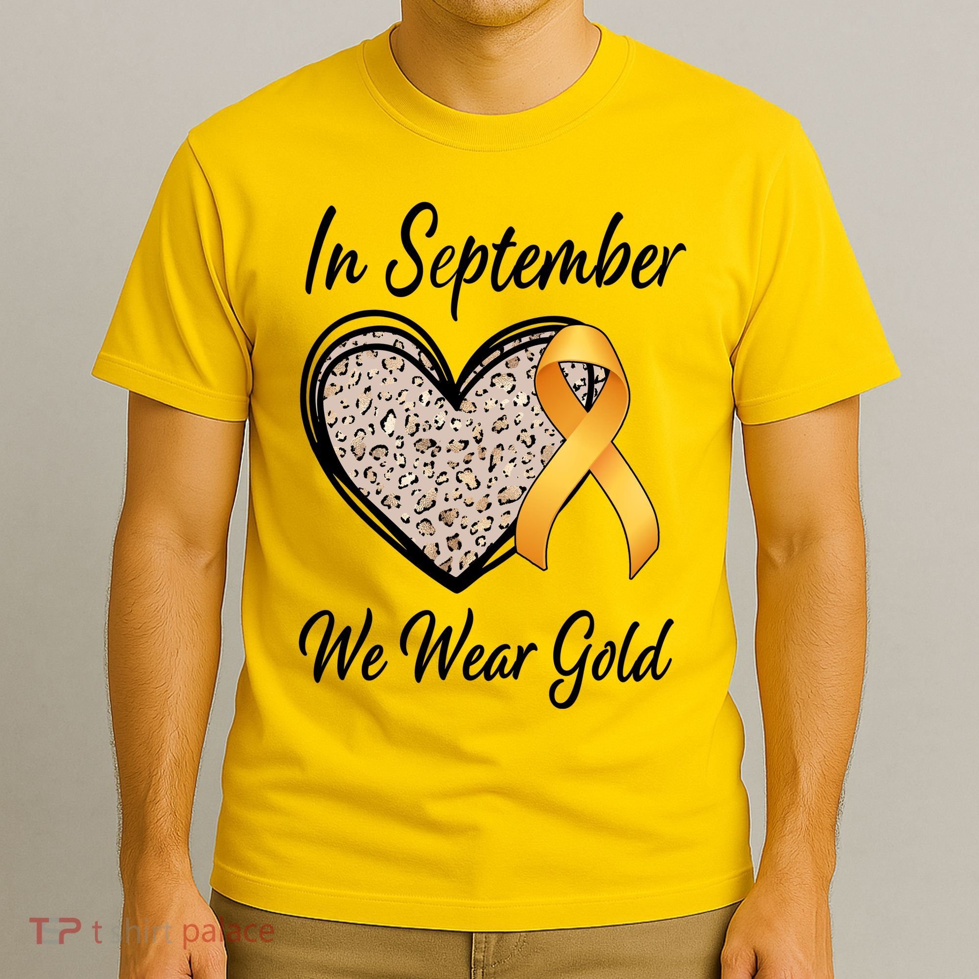 In September We Wear Gold Leopard Print Rainbow Childhood Cancer Awareness T-Shirt