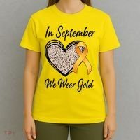 In September We Wear Gold Leopard Print Rainbow Childhood Cancer Awareness T-Shirt thumb 4
