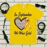 In September We Wear Gold Leopard Print Rainbow Childhood Cancer Awareness T-Shirt thumb 5
