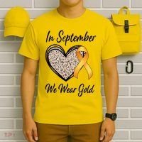In September We Wear Gold Leopard Print Rainbow Childhood Cancer Awareness T-Shirt thumb 6