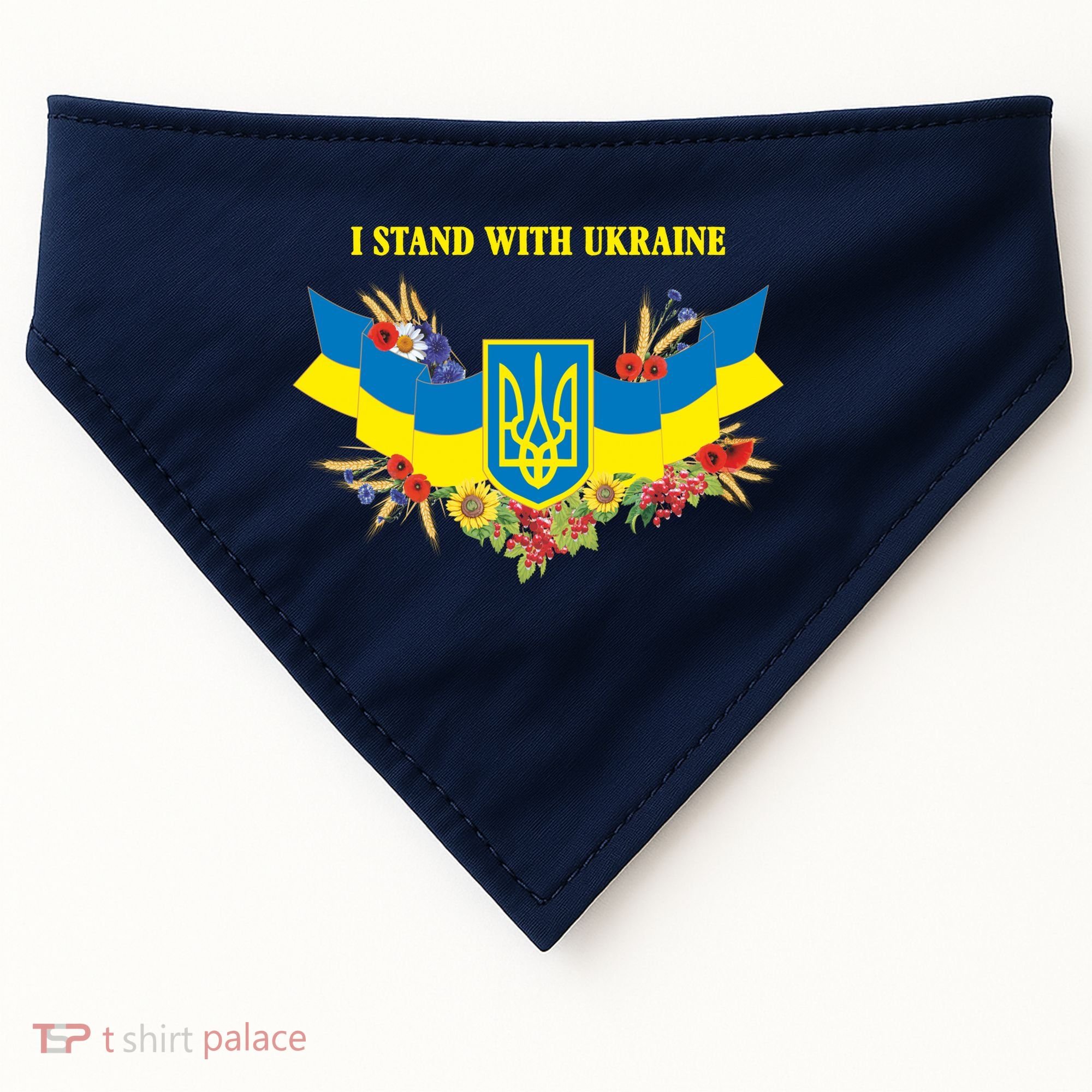 I Stand With Ukraine Floral USA-Made Doggie Bandana