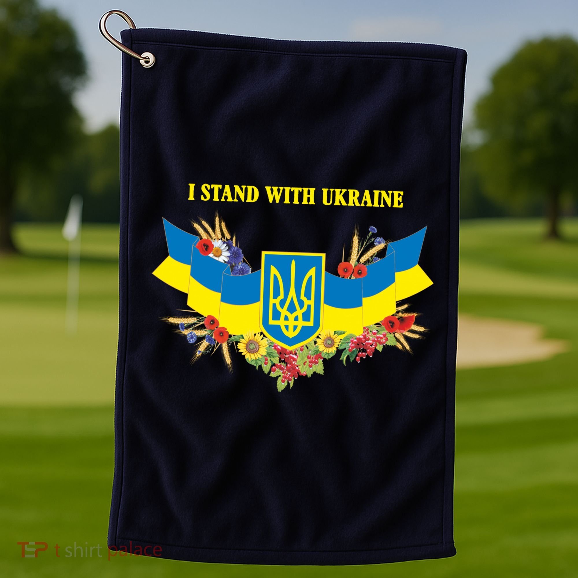 I Stand With Ukraine Floral Golf Towel