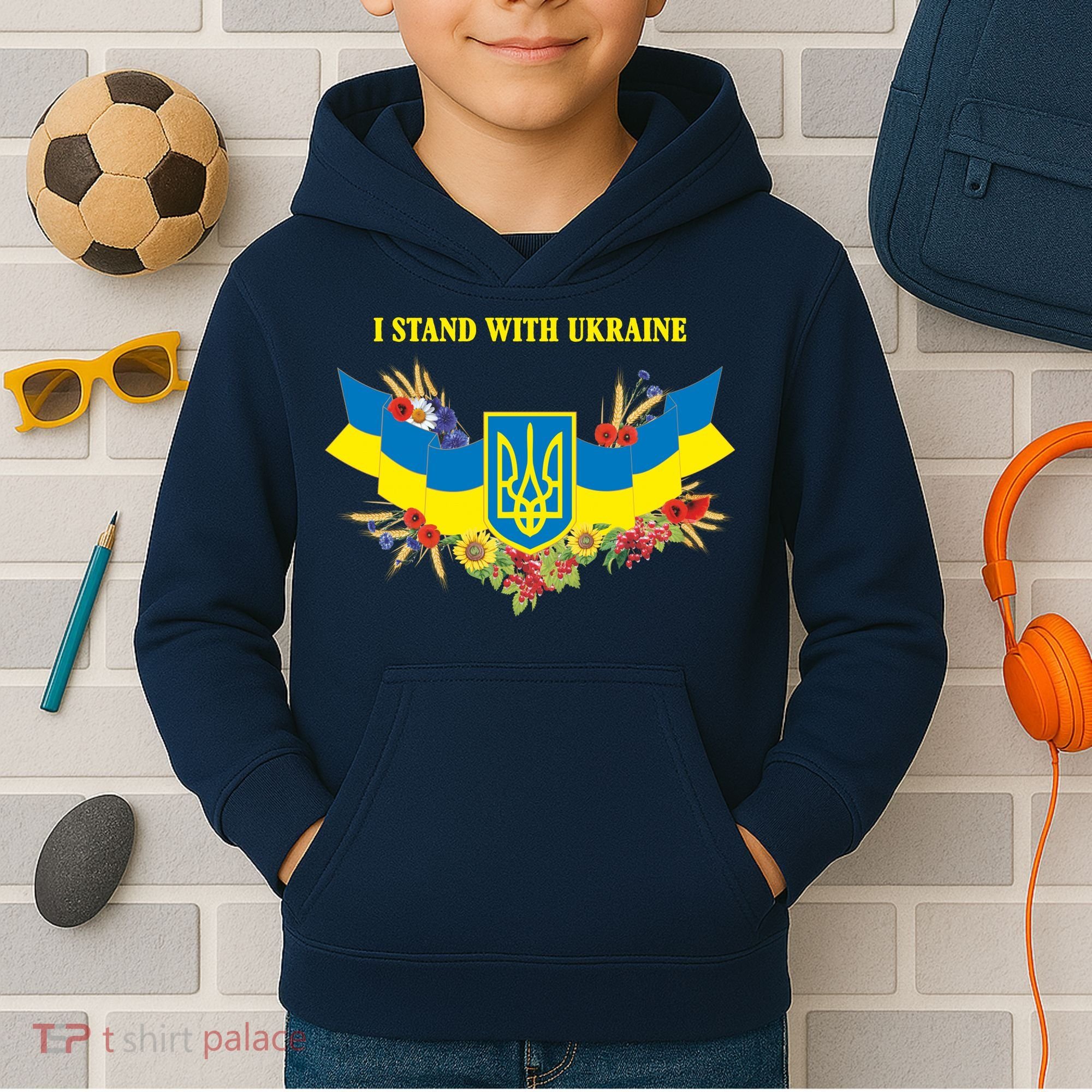 I Stand With Ukraine Floral Kids Hoodie