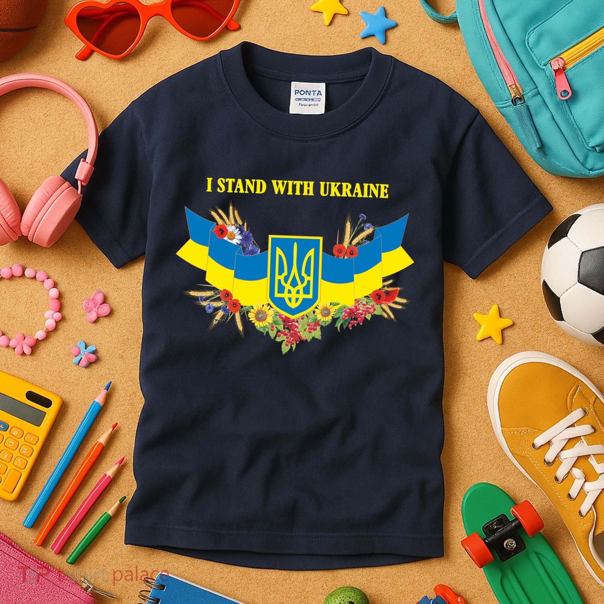 I Stand With Ukraine Floral Kids T-Shirt