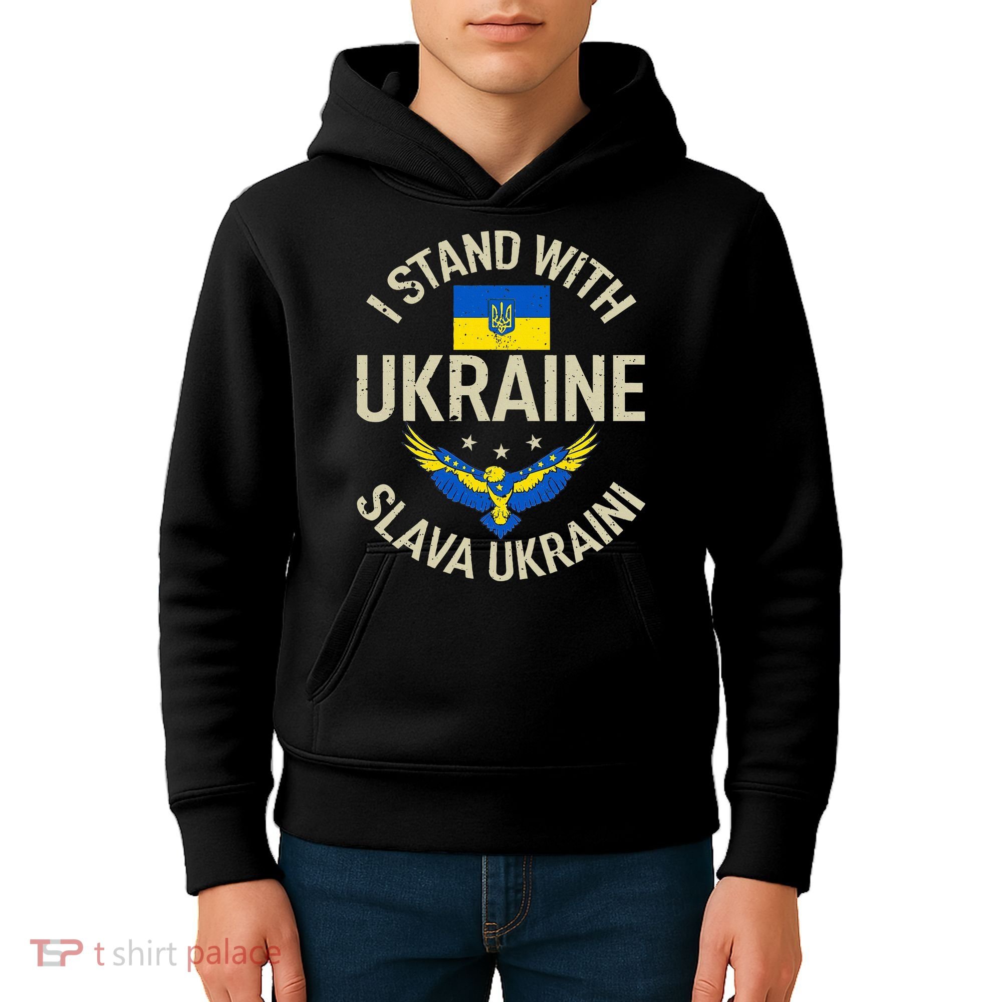 I Stand With Ukraine Slava Ukraini Glory To Ukraine Support Kids Hoodie