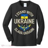 I Stand With Ukraine Slava Ukraini Glory To Ukraine Support Kids Long Sleeve Shirt thumb 0