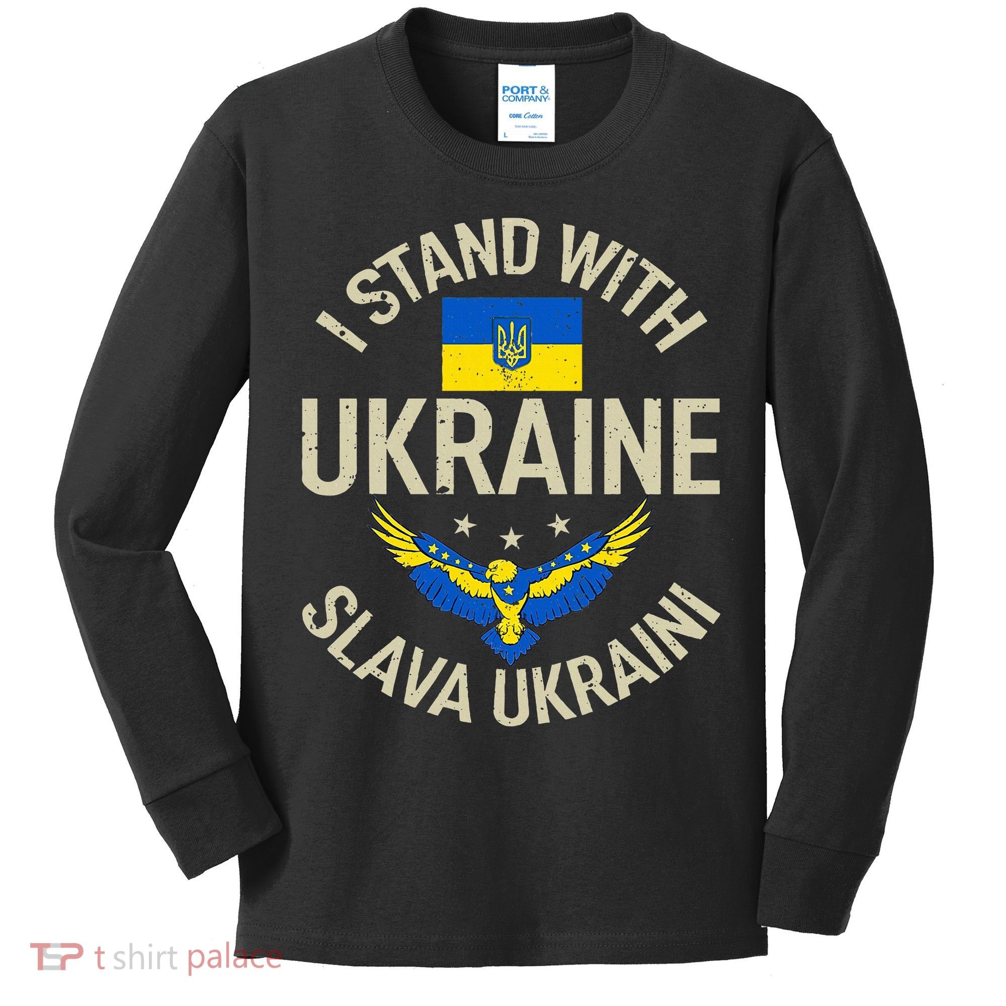 I Stand With Ukraine Slava Ukraini Glory To Ukraine Support Kids Long Sleeve Shirt