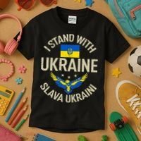 I Stand With Ukraine Slava Ukraini Glory To Ukraine Support Kids T-Shirt thumb 3