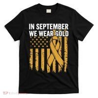 In September We Wear Gold Childhood Cancer Awareness Us Flag T-Shirt thumb 0