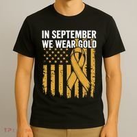 In September We Wear Gold Childhood Cancer Awareness Us Flag T-Shirt thumb 3