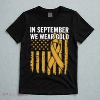 In September We Wear Gold Childhood Cancer Awareness Us Flag T-Shirt thumb 5