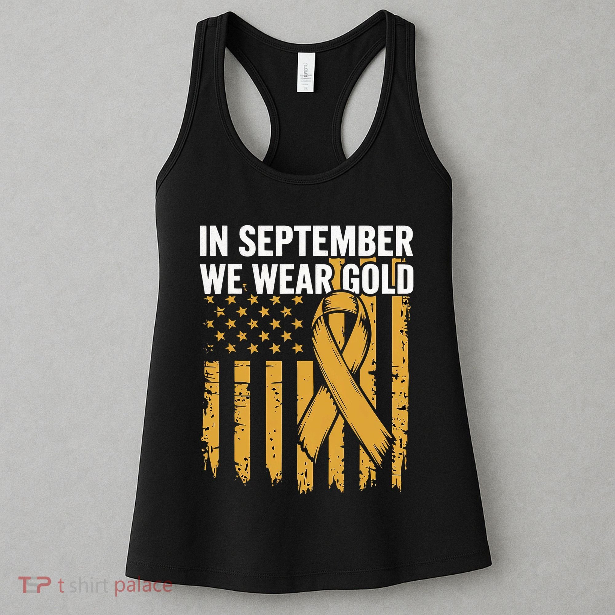 In September We Wear Gold Childhood Cancer Awareness Us Flag Women's Tank Top